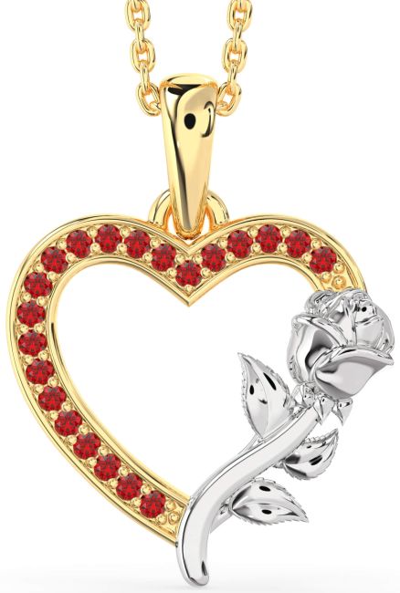 Ruby Gold Silver Heart Flower Necklace
