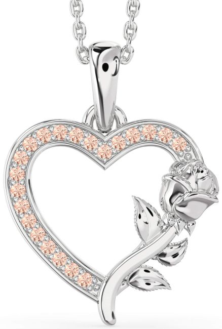Morganite Silver Heart Flower Necklace