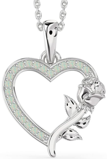 Opal Silver Heart Flower Necklace