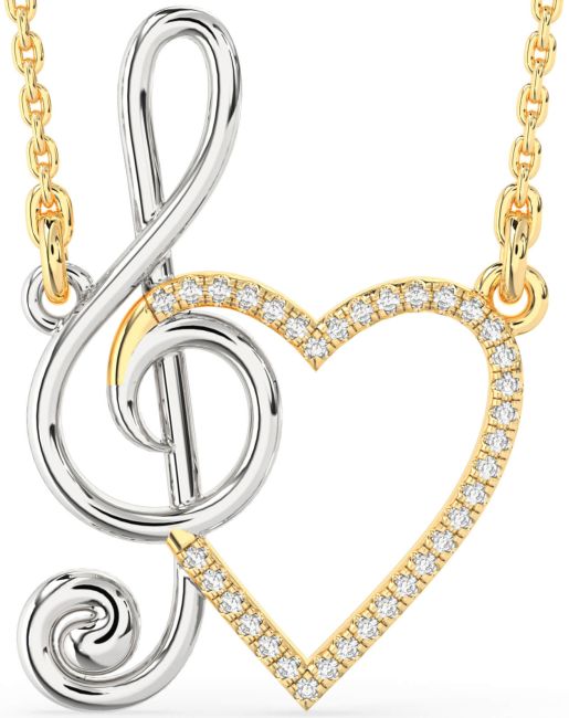 Diamond Gold Silver Heart Necklace