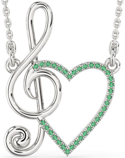 Emerald Silver Heart Necklace