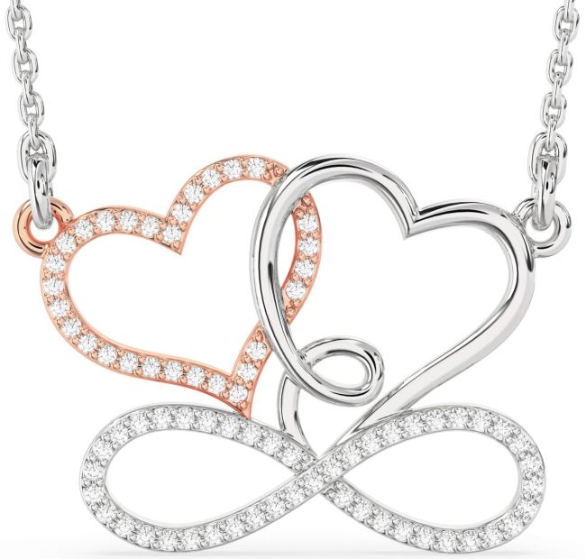 Large Diamond Platinum & Rose Gold Heart Infinity Necklace