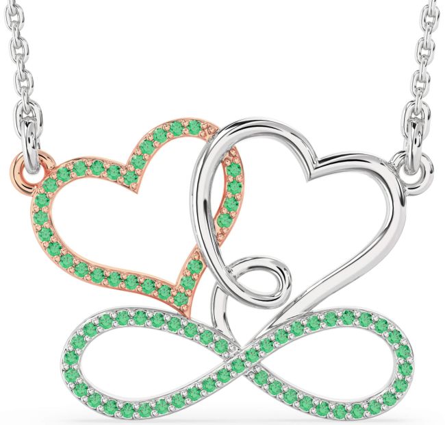 Large Emerald Rose Gold Silver Heart Infinity Necklace