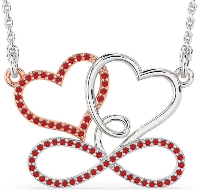 Large Ruby Rose Gold Silver Heart Infinity Necklace