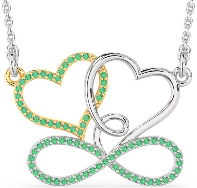 Large Emerald Gold Silver Heart Infinity Necklace