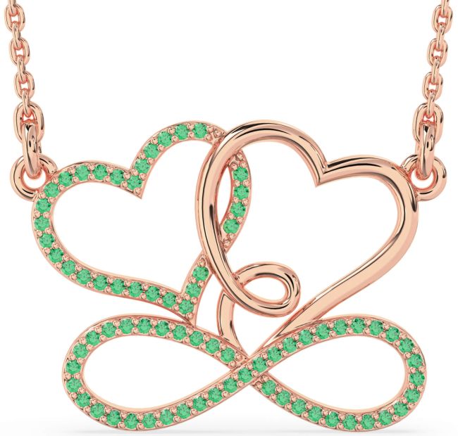Large Emerald Rose Gold Heart Infinity Necklace