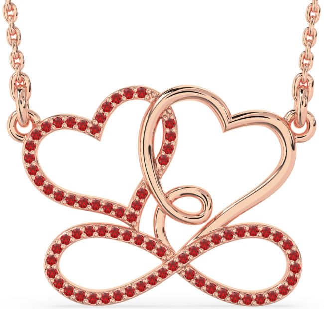 Large Ruby Rose Gold Heart Infinity Necklace