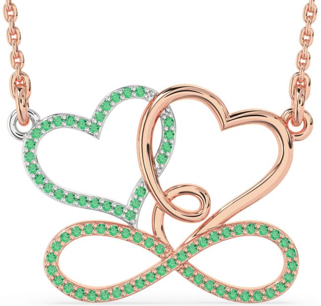 Large Emerald Rose Gold Silver Heart Infinity Necklace