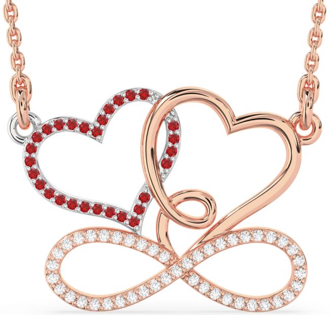 Large Diamond & Ruby Rose Gold Silver Heart Infinity Necklace