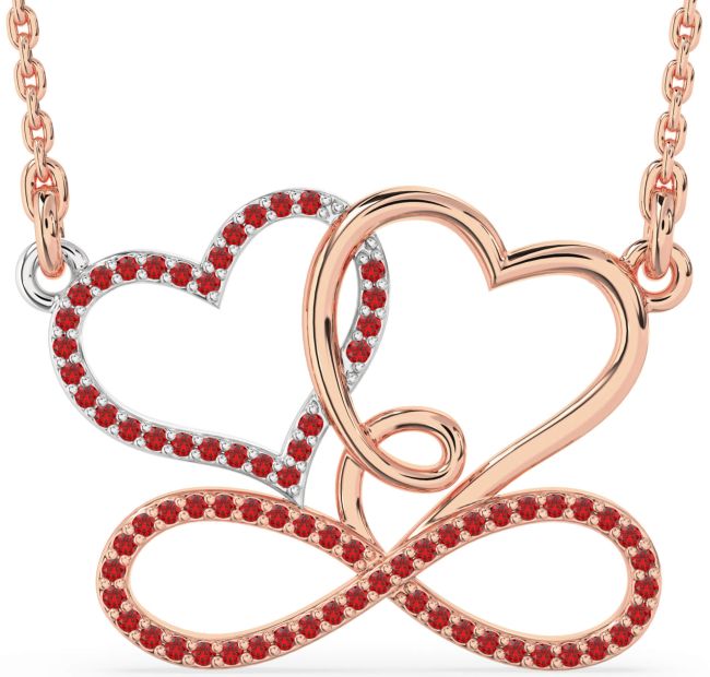 Large Ruby Rose Gold Silver Heart Infinity Necklace