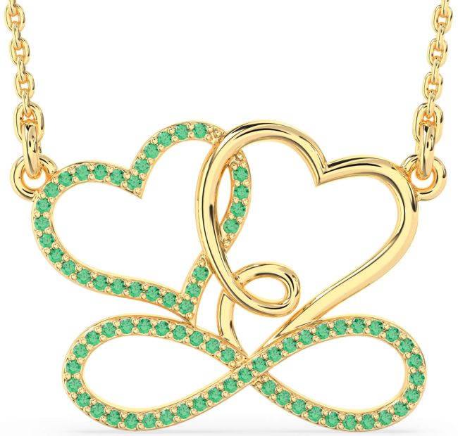 Large Emerald Gold Heart Infinity Necklace