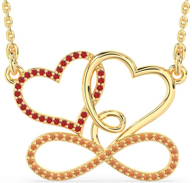 Large Ruby & Citrine Gold Heart Infinity Necklace