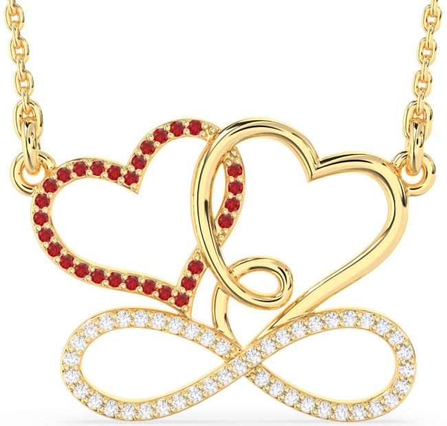 Large Diamond & Ruby Gold Heart Infinity Necklace