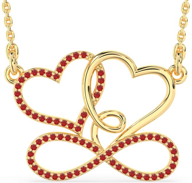 Large Ruby Gold Heart Infinity Necklace