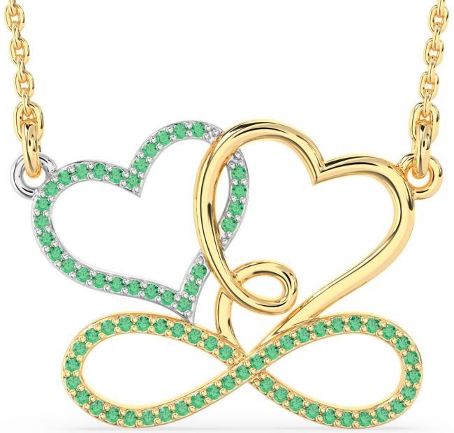 Large Emerald Gold Silver Heart Infinity Necklace