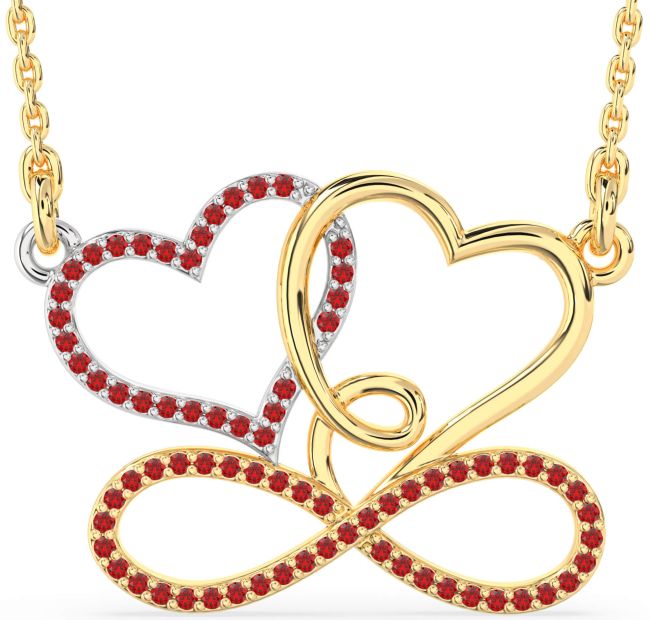 Large Ruby Gold Silver Heart Infinity Necklace