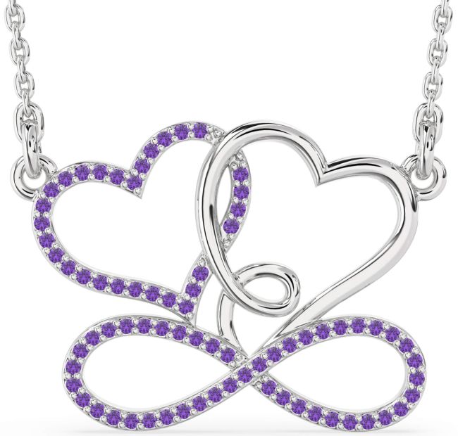 Large Amethyst Platinum Heart Infinity Necklace