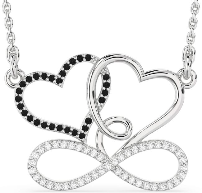 Large Black Diamond Platinum Heart Infinity Necklace