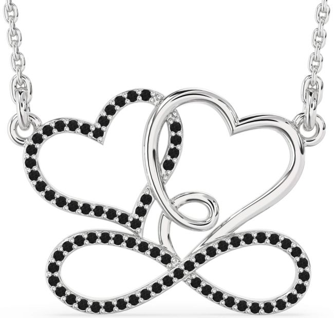 Large Black Diamond Platinum Heart Infinity Necklace