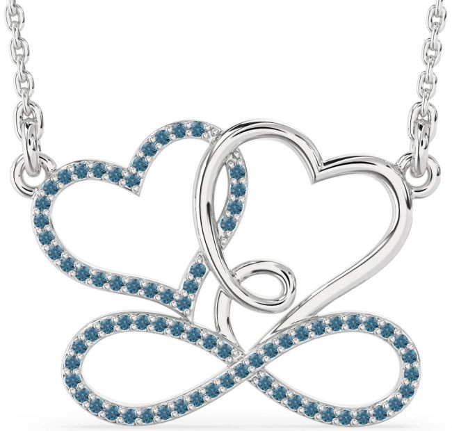 Large Blue Diamond Platinum Heart Infinity Necklace