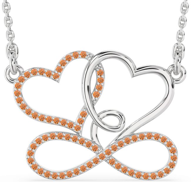 Large Citrine Platinum Heart Infinity Necklace