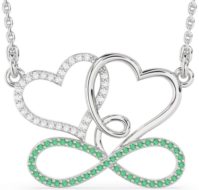 Large Emerald & Diamond Platinum Heart Infinity Necklace