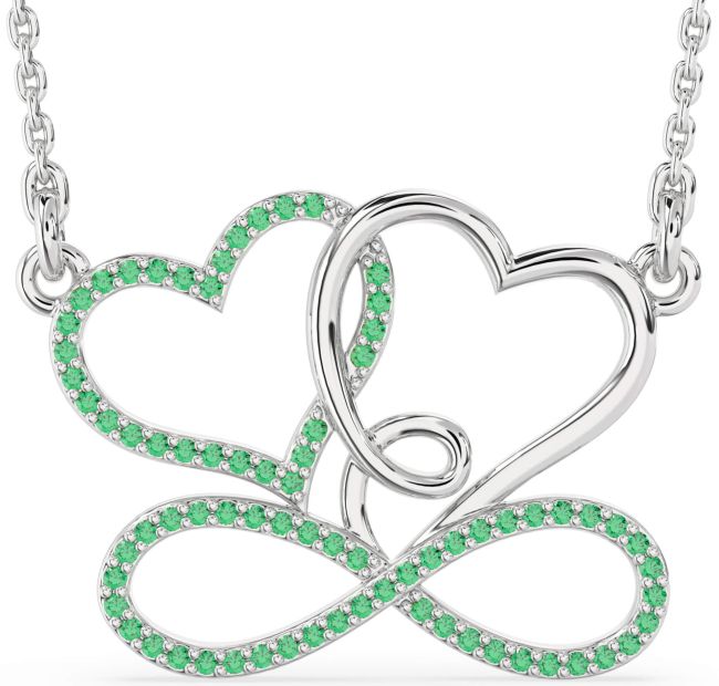 Large Emerald Silver Heart Infinity Necklace