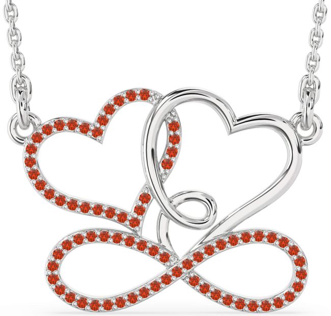 Large Fire Opal Platinum Heart Infinity Necklace