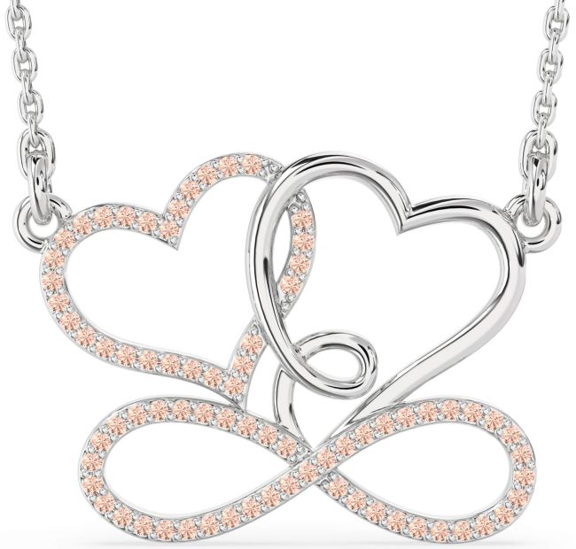 Large Morganite Silver Heart Infinity Necklace