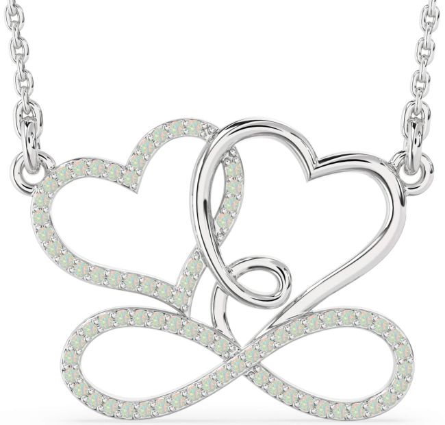 Large Opal Platinum Heart Infinity Necklace