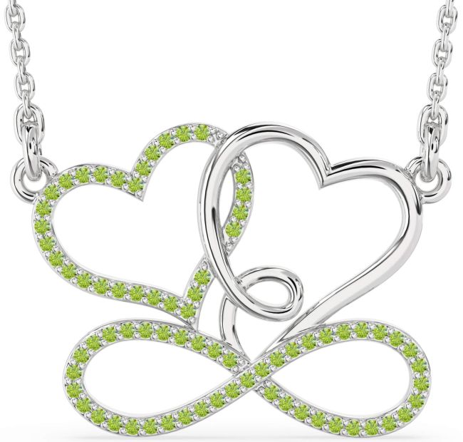 Large Peridot Platinum Heart Infinity Necklace