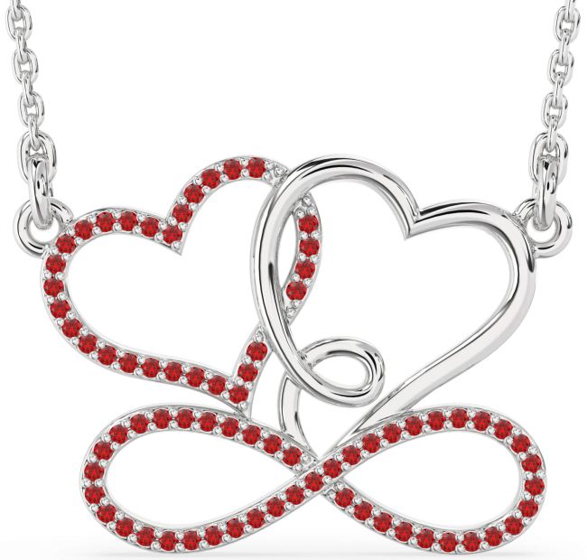 Large Ruby Silver Heart Infinity Necklace