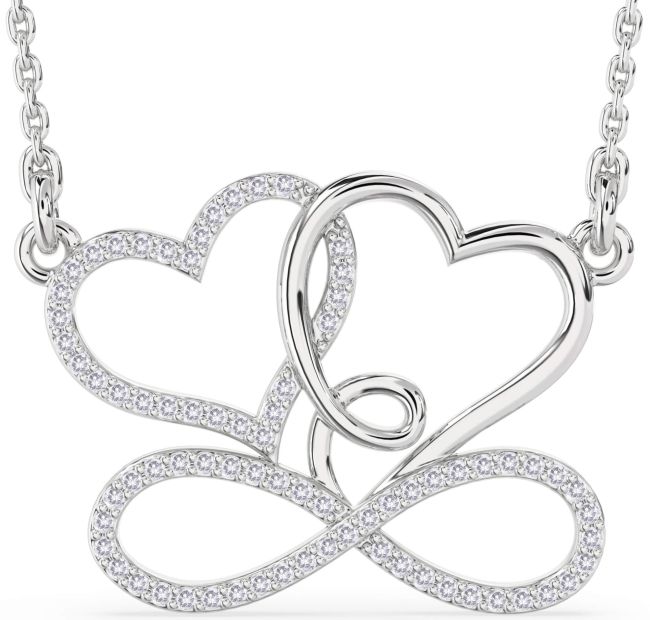 Large Salt & Pepper Diamond Platinum Heart Infinity Necklace