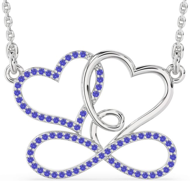 Large Tanzanite Platinum Heart Infinity Necklace