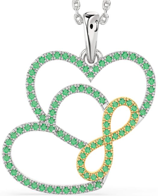 Emerald Gold Silver Heart Infinity Necklace