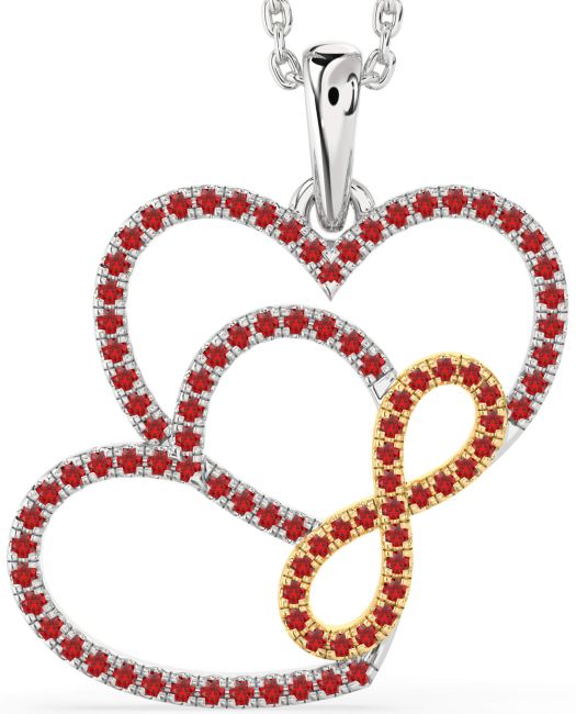 Ruby Gold Silver Heart Infinity Necklace