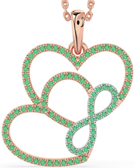 Emerald Rose Gold Silver Heart Infinity Necklace