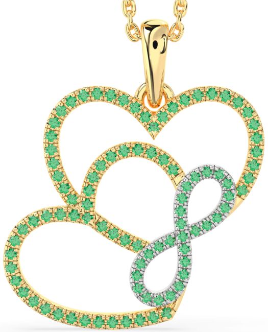 Emerald Gold Silver Heart Infinity Necklace