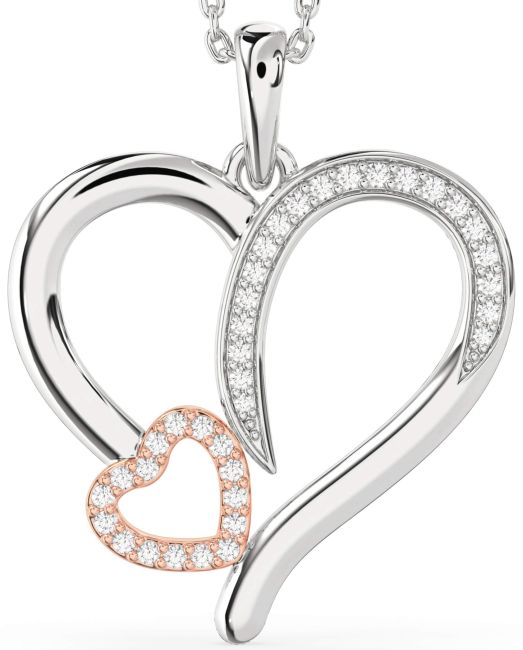 Large Diamond White Rose Gold Heart Necklace