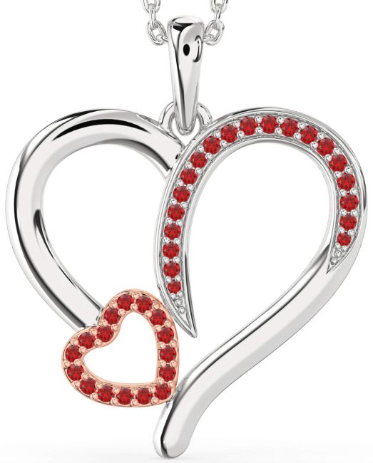 Large Ruby Silver & 10K Rose Gold Heart Necklace