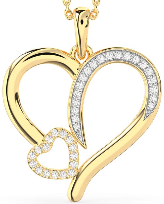 Large Diamond Platinum & Yellow Gold Heart Necklace