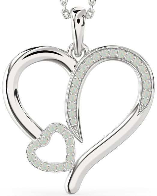 Large Opal Platinum Heart Necklace