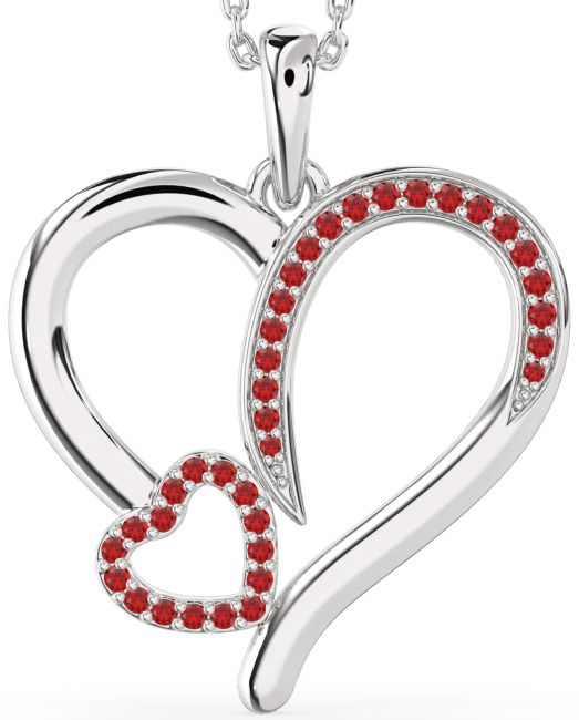 Large Ruby Platinum Heart Necklace