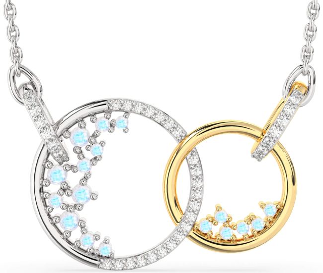 Large Diamond Moonstone Gold Silver Circle Interlock Necklace