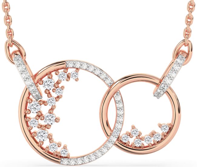 Large Diamond Rose Gold Silver Circle Interlock Necklace