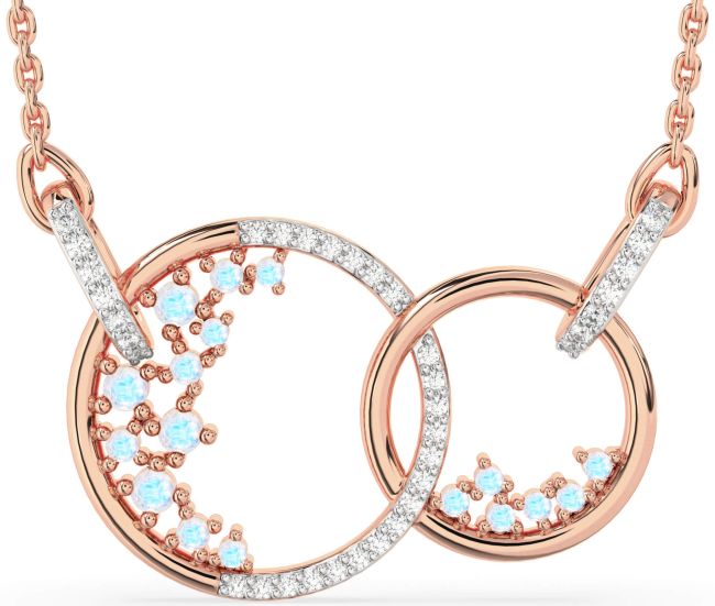 Large Diamond Moonstone Rose Gold Silver Circle Interlock Necklace