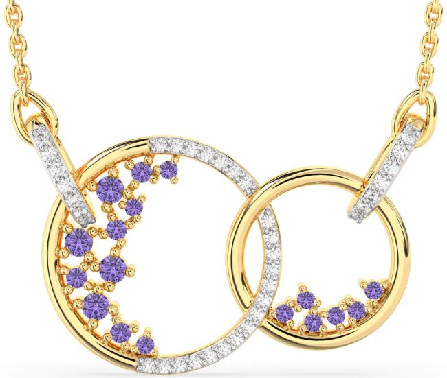 Large Diamond Alexandrite Gold Silver Circle Interlock Necklace
