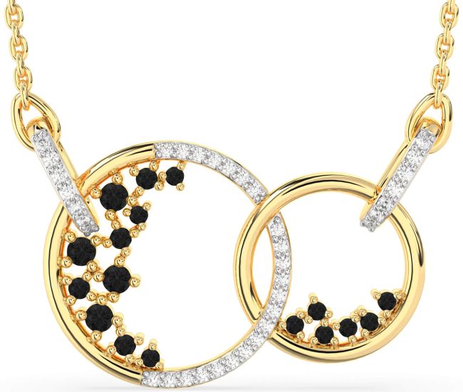 Large Black Diamond Gold Circle Interlock Necklace