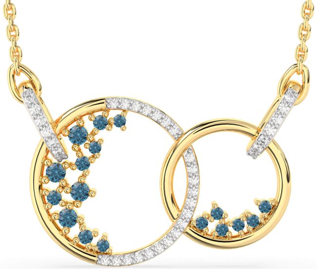 Large Blue Diamond Gold Circle Interlock Necklace