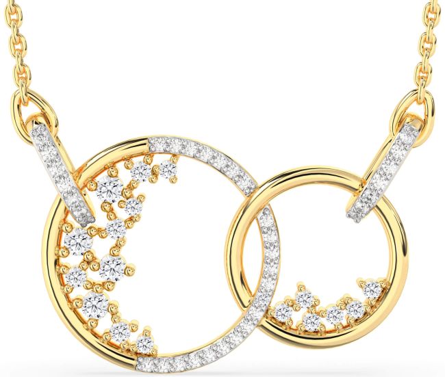Large Diamond Gold Silver Circle Interlock Necklace